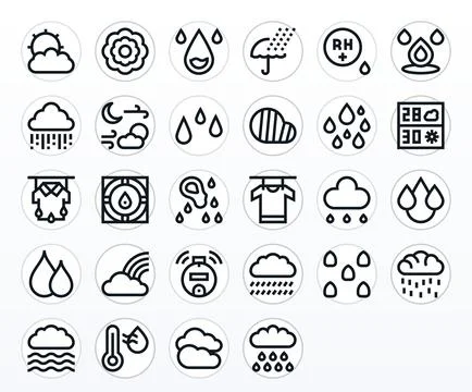Humidity Ultimate Vector Package with 28 256x256 Bold Line Pixel Optimized .. Stock Illustration
