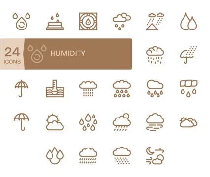 Humidity Vector Graphics Pack including 24 Bold Line 128x128 Grid Fitted Icon Stock Illustration
