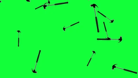 Hummer tools falling animation on green screen chroma key , graphic elements Stock Footage 129494613