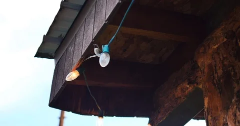 Hummingbird drops backwards off string of lights Stock Footage 93595678