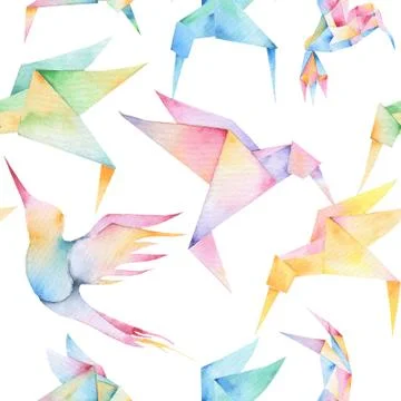 Hummingbird seamless pattern. Hand drawn tropical exotic background. Stock Illustration