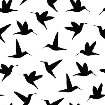 Hummingbird silhouettes seamless vector pattern Stock Illustration