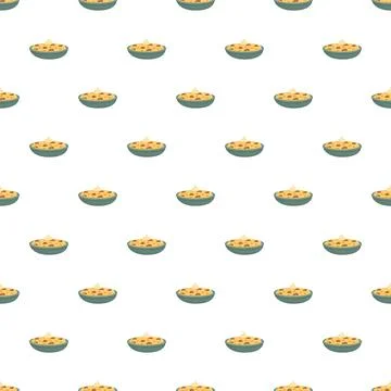 Hummus chickpea dip seamless pattern on white background Stock Illustration