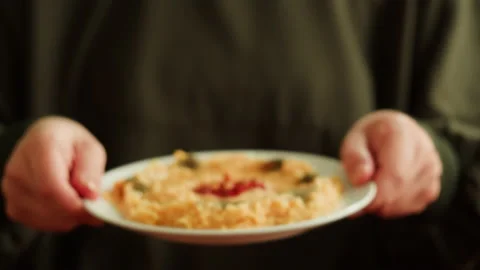 Hummus close-up, middle eastern national traditional food. Muslim family dinner Stock Footage 198217619