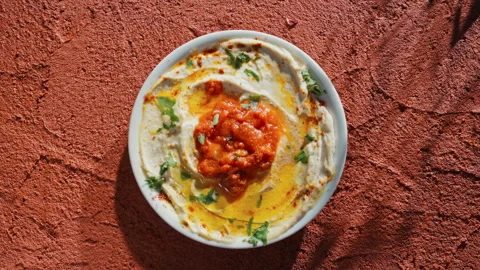 Hummus Dish Top Shot Background Stock Footage 274690498