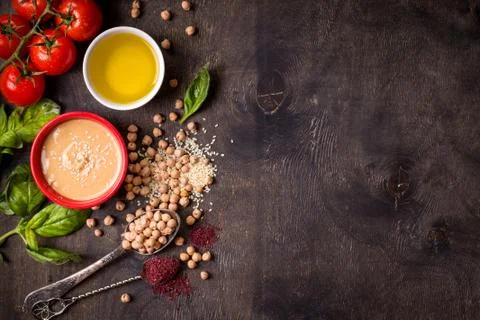 Hummus ingredients background Stock Photos