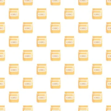 Hummus jars repeating pattern on white background Stock Illustration
