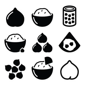 Hummus or houmous , chickpeas vector icons set Stock Illustration