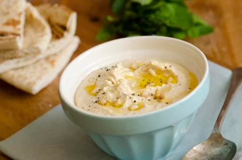 Hummus with pita bread Stock Photos