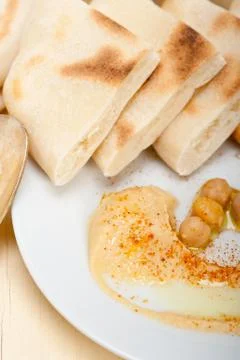 Hummus with pita bread Stock Photos