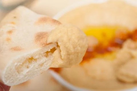 Hummus with pita bread Stock Photos