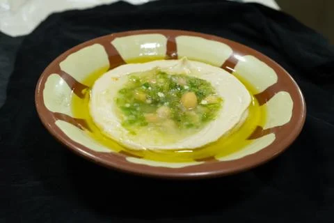 Hummus , sauce made from chickpea paste Stock Photos