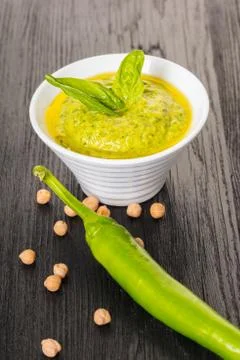 Hummus with spinach Stock Photos