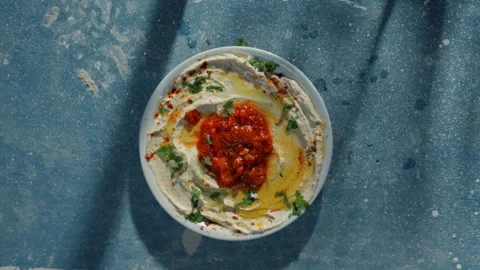 Hummus Top Shot Background Tabletop Stock Footage 274565443