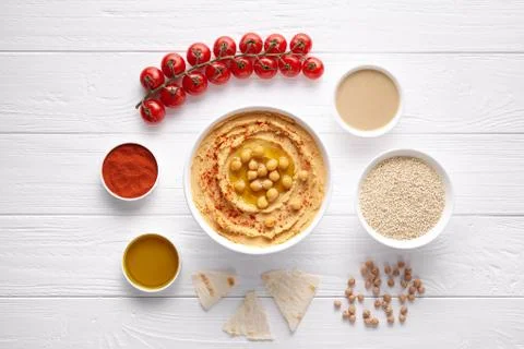 Hummus traditional middle eastern appetizer healthy vegan dip chickpeas paste Stock Photos