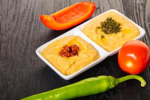 Hummus with vegetables Stock Photos