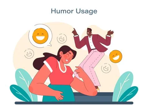 Humor usage concept. A lively vector scene where laughter is shared and joy is Stock Illustration
