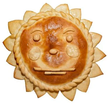 Humor.bread as a sun with a smile .smiley with a serious person Stock Photos