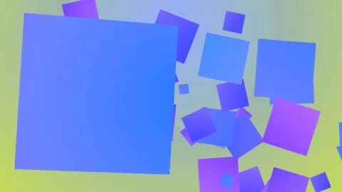 A humorous 3d rendering of spinning big and small squares of blue, violet, an Illustrazione stock