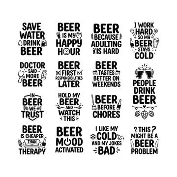 Humorous Beer Quotes Typography Bundle Sarcastic Drinking Humor Stock Illustration