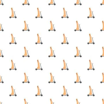 Humorous repeating pattern of robed figure riding electric scooter Stock Illustration