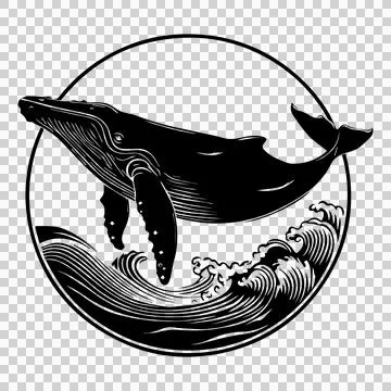 Humpback whale breaching ocean waves in dynamic leap. Illustrazione stock