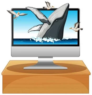 Humpback whale on computer background Illustrazione stock