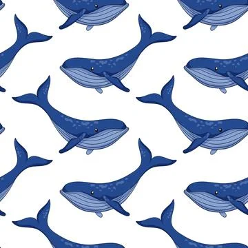 Humpback whale seamless pattern in cartoon style. Undersea animal background for Stock Illustration