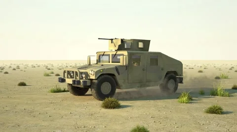 Humvee rides on desert Video stock 49824363