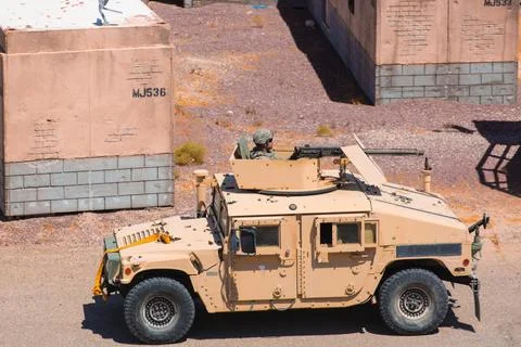 Humvee vehicles on deployment during war Stock Photos