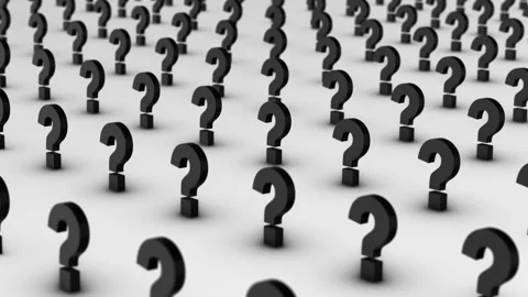 Hundred of Black 3D Question Marks on White Floor with Shadow in Evenly Spaced Stock Footage 342308422