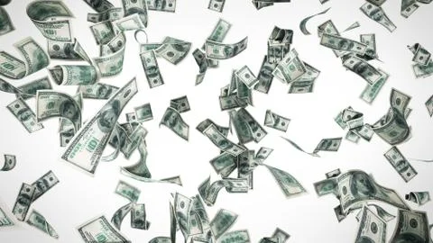 Hundred dollar banknotes fall on graund on white background no shadow Stock Illustration