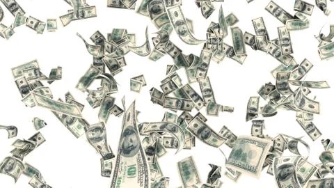 Hundred dollar banknotes fall on graund on white background no shadow Stock Illustration