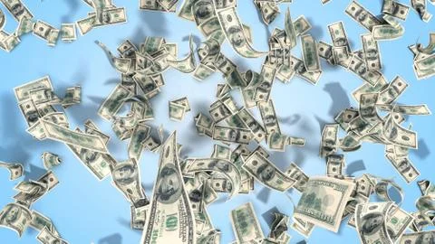 Hundred dollar banknotes fall on graund on blue background Stock Illustration