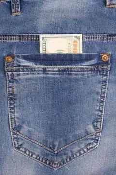 Hundred dollar bill inside back pocket jeans Stock Photos