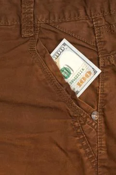 Hundred dollar bill inside front pocket jeans 스톡 사진