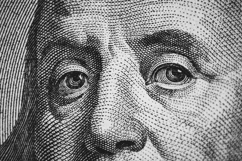 Hundred dollar bill macro texture, Franklin eyes closeup Stock-Illustration