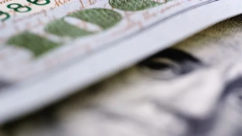 Hundred dollar bill macro video close-up, detailed video of a banknote, macro vi Stock Footage 195700952