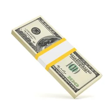 Hundred dollar bill stack isolated on white. 3D rendering. Stock Illustration