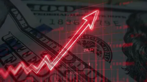 Hundred Dollar Bill with Upward Red Arrow Stock Footage 336757310