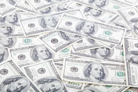 Hundred dollar bills for background. Stock Photos