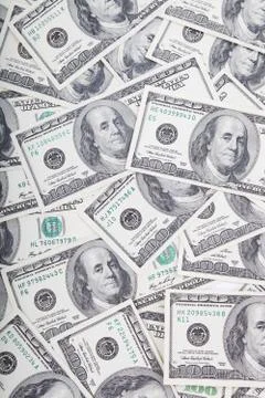 Hundred dollar bills for background. Stock Photos