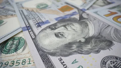 Hundred dollar bills, US dollars paper money, detail banknotes macro dolly shot Video stock 233522304