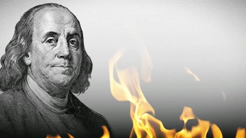 Hundred dollar on fire in flames. Concept ​​a financial crisis Stock Footage 261840500