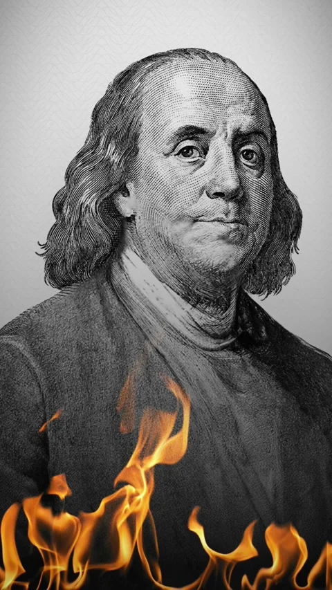 Hundred dollar on fire in flames. Concept ​​a financial crisis Stock Footage 261841017