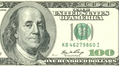 Hundred dollar note obverse dolly shot from Right to left showing 100 symbols 4k Stock Footage 61556128