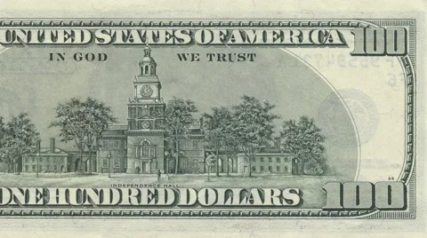 Hundred dollar note reverse dolly shot from right to left showing 100 symbols 4k Stock Footage 61541052