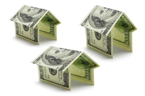Hundred dollars us notes in shapes of houses Foto stock