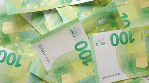 Hundred euro banknotes close-up background. Inflation, purchasing power and Video stock 197697948