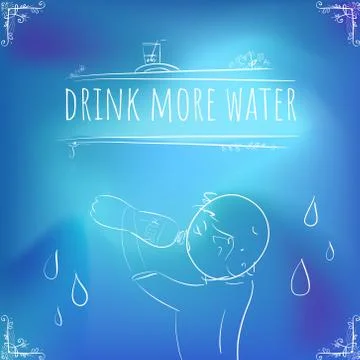 Hundred important reminders - notes - Drink More Water - Shine blue Gradient  Stock Illustration